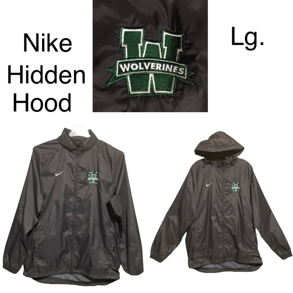 Nike Wolverines Gray Full Zip Hidden Hood Mesh Lined Jacket Size Large Like New